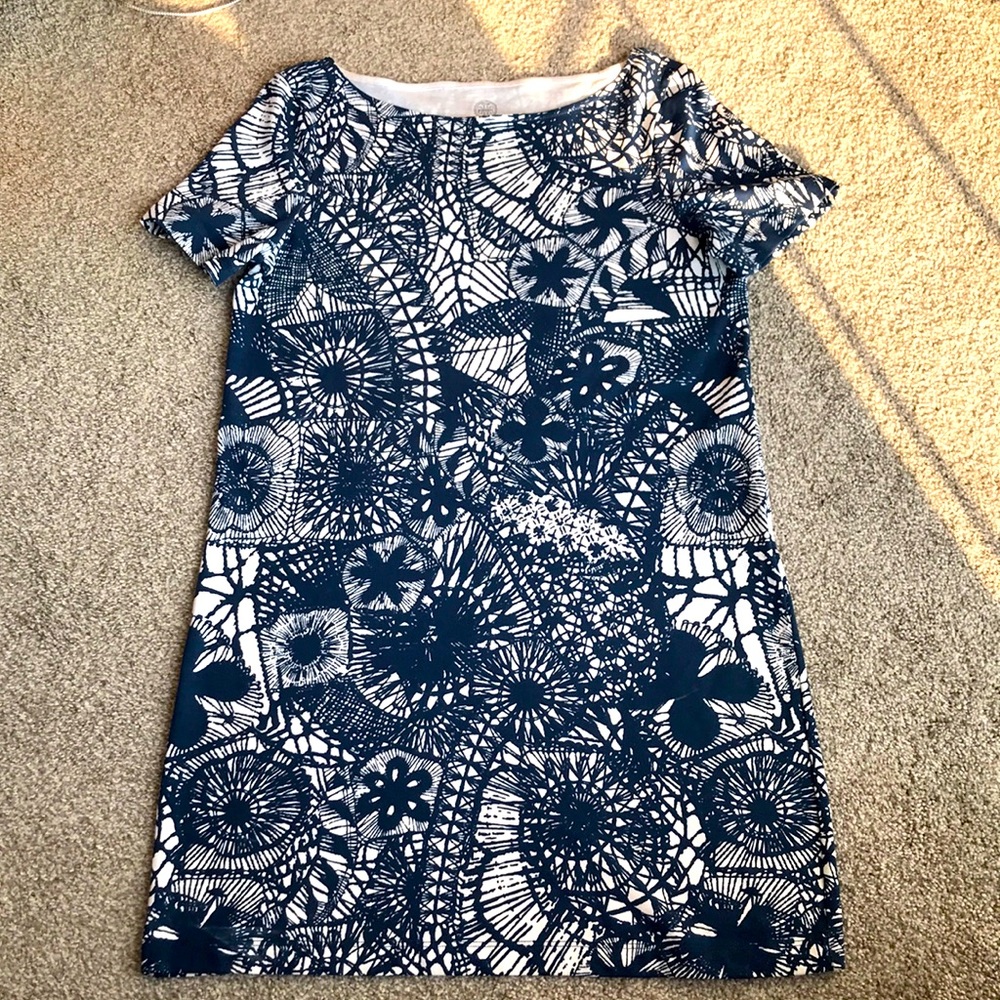 NWOT Tory Burch Nordic Blue & White floral abstract Print Pima T Shirt Dress